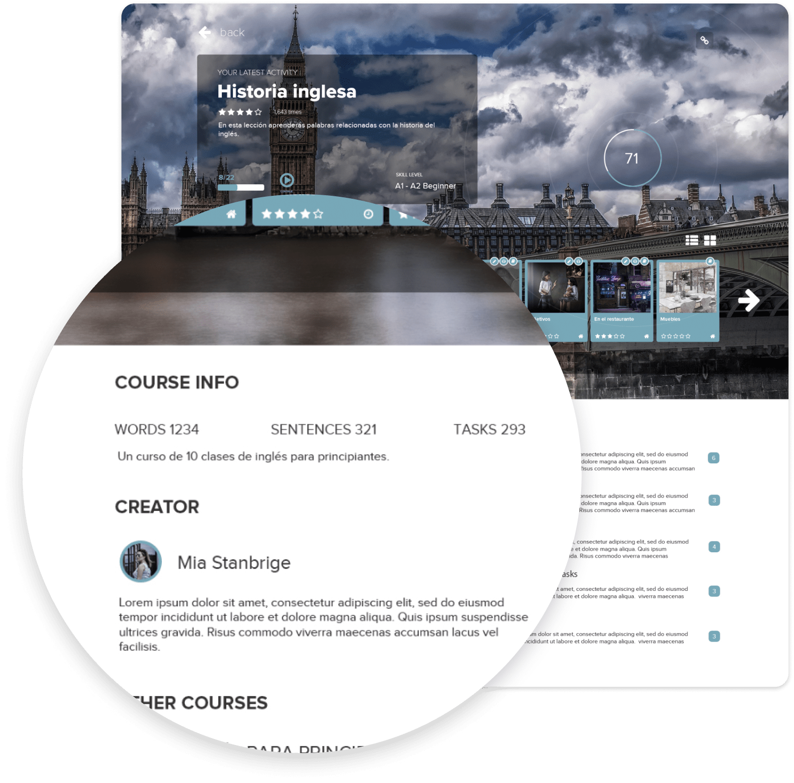 Sanako Reactored interface of a course information