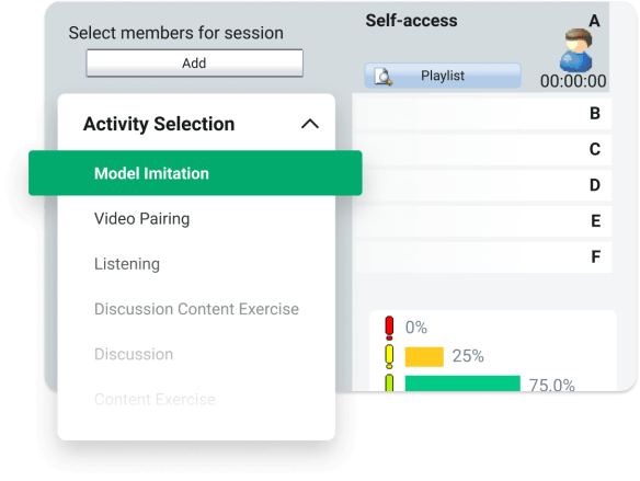 Sanako Study interface of the activity selection panel