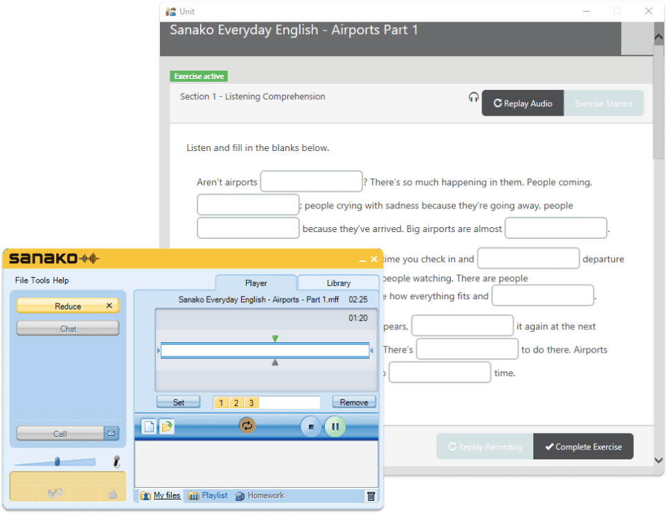 Sanako_Study_Student_UI-copy Sanako Study interface of a listening and comprehension exercise