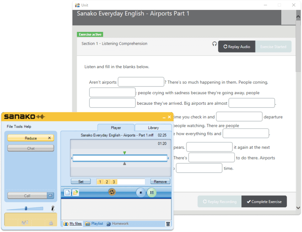 Sanako Study interface of a listening and comprehension exercise